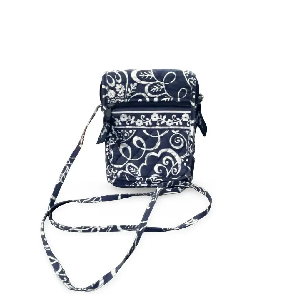 Vera Bradley Mini Hipster Indigo Pop Crossbody Bag Floral Blue White Quilted